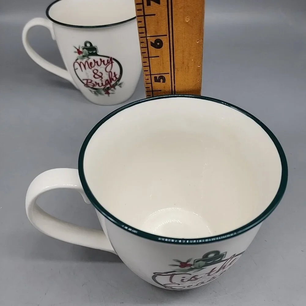 Pfaltzgraff Winterberry Large Mugs Merry & Bright Tis The Season Set 2 Christmas